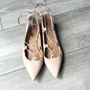 Halogen Ballet Flats Lace Up Ankle Ties Blush  Leather Boho